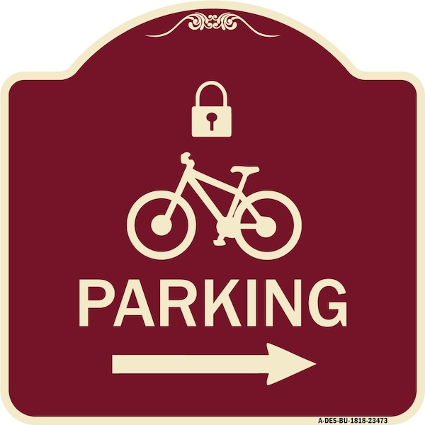 Signmission Parking W/ Lock Cycle & Right Arrow Heavy-Gauge Aluminum Sign, 18" x 18", BU-1818-23473 A-DES-BU-1818-23473 - main